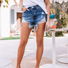 The Kira High Waist Destroyed Shorts in Medium Wash Image - 1