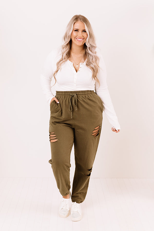 The Pike High Waist Distressed Joggers in Olive Curves Image - 1