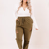 The Pike High Waist Distressed Joggers in Olive Curves Image - 1