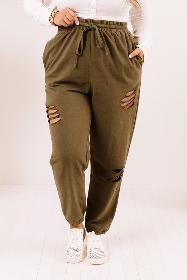 The Pike High Waist Distressed Joggers in Olive Curves Image - 2