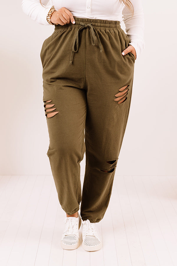 The Pike High Waist Distressed Joggers In Olive • Impressions Online  Boutique
