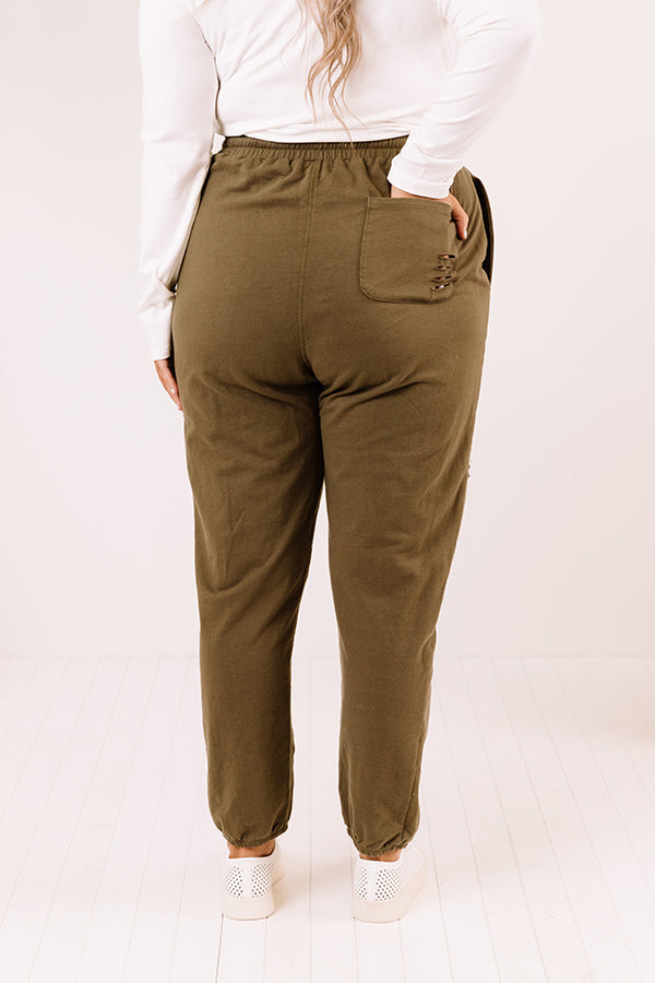 The Pike High Waist Distressed Joggers in Olive Curves Image - 4