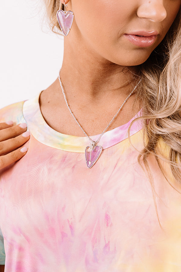 Ansley Heart Rhodium Long Pendant Necklace in Amethyst • Impressions