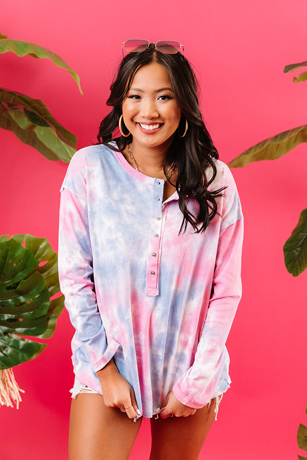 Summer Tune Tie Dye Henley Tee • Impressions Online Boutique