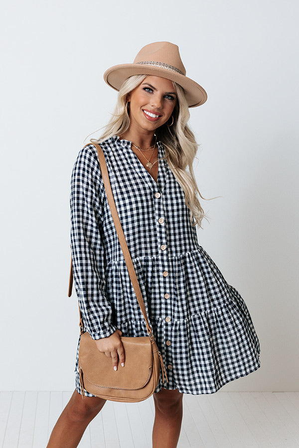 Yacht Stop Gingham Babydoll Dress Navy Image - 2