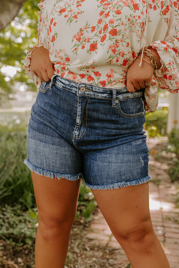 KanCan The Danielle High Waist Frayed Shorts Curves Image - 2