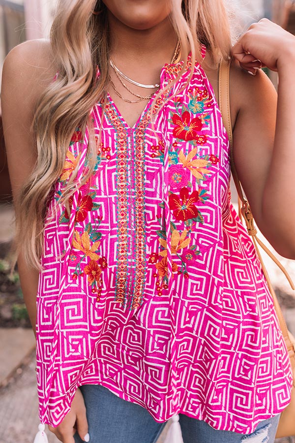 Playing The Part Embroidered Tank In Hot Pink Image - 3