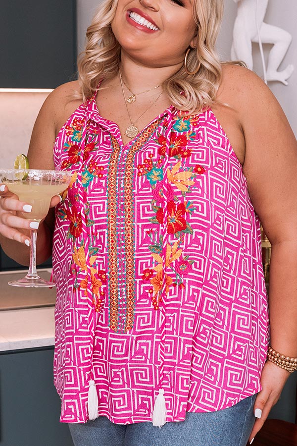 Playing The Part Embroidered Tank In Hot Pink Curves Image - 3
