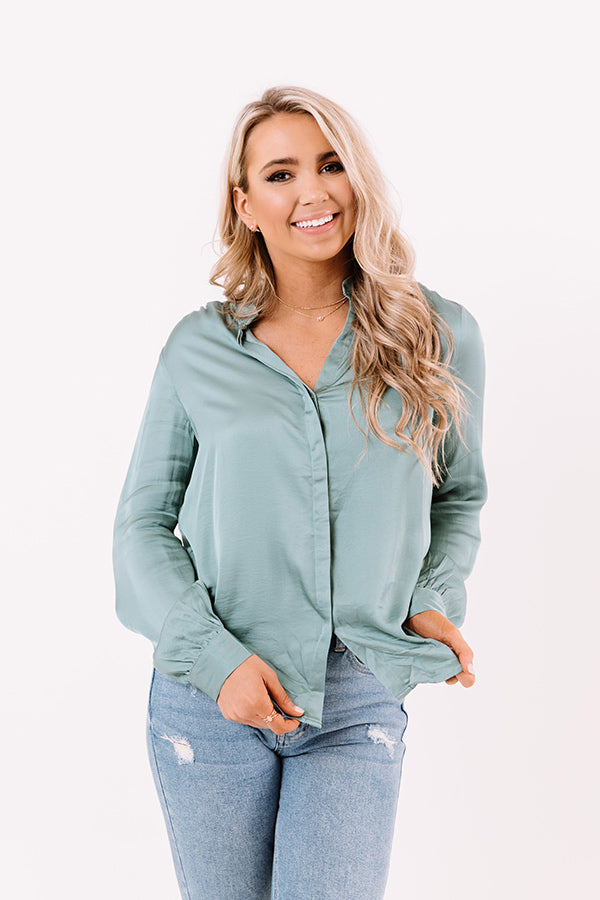 Highest Standards Satin Top In Teal Image - 4