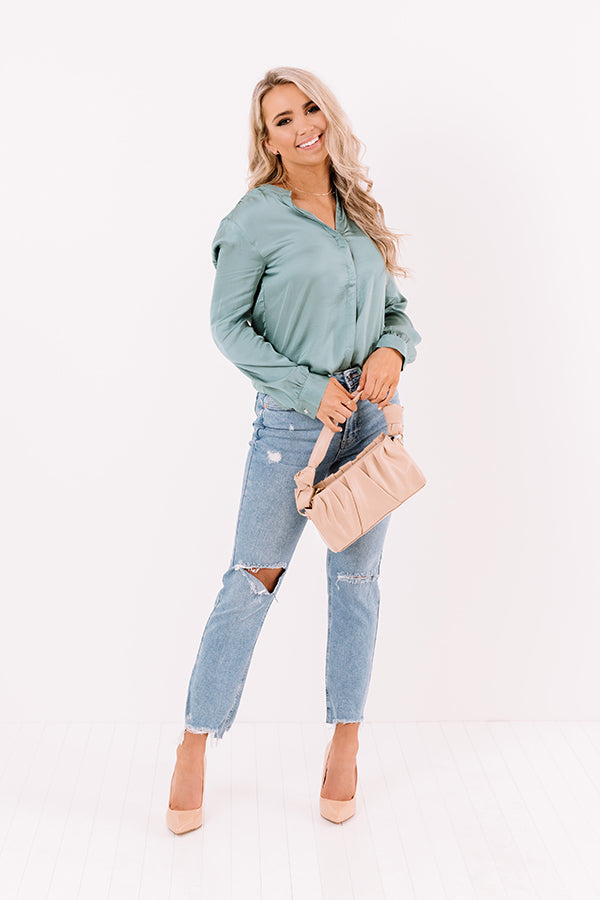 Highest Standards Satin Top In Teal Image - 2