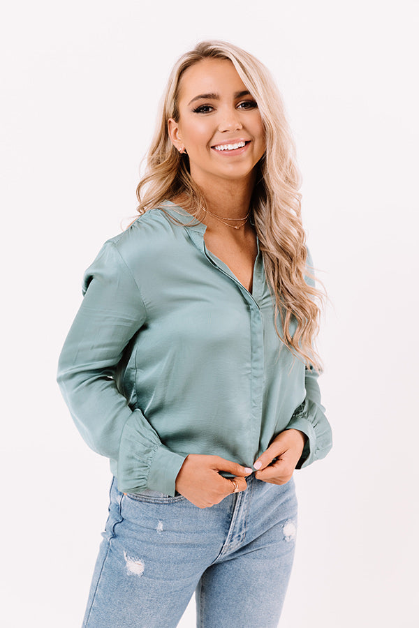 Highest Standards Satin Top In Teal Image - 1