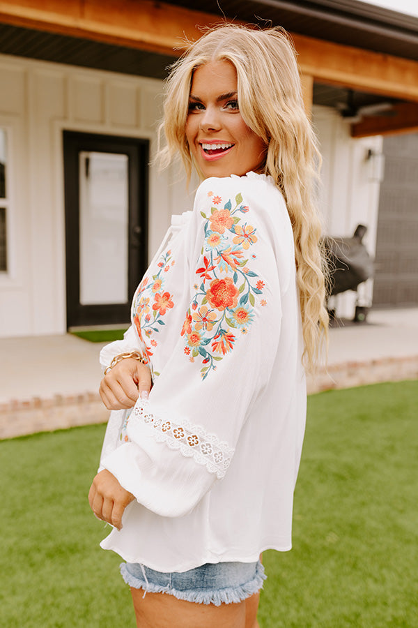 Dune Dreaming Embroidered Top In White Curves • Impressions Online Boutique