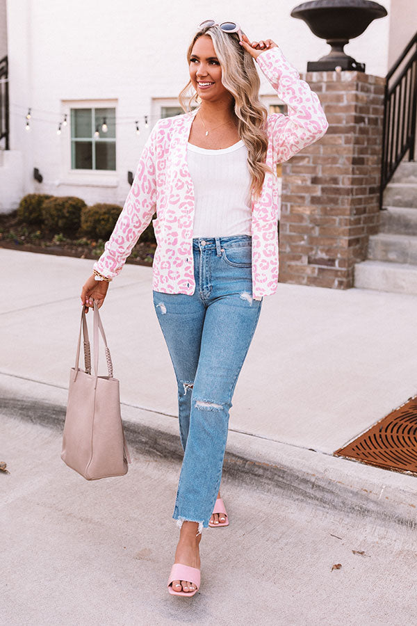 Great Minds Think Alike Leopard Cardigan in Pink Image - 2
