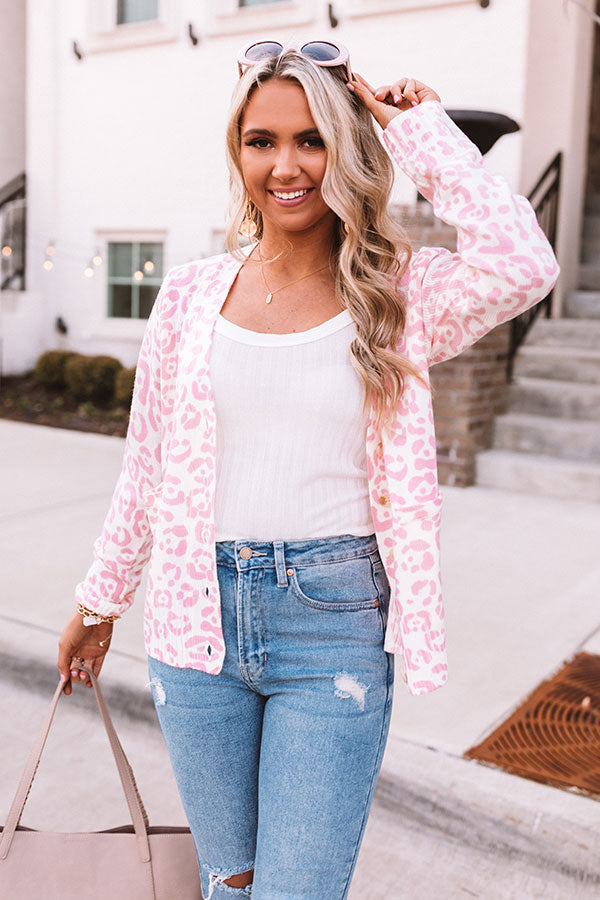 Great Minds Think Alike Leopard Cardigan in Pink Image - 4