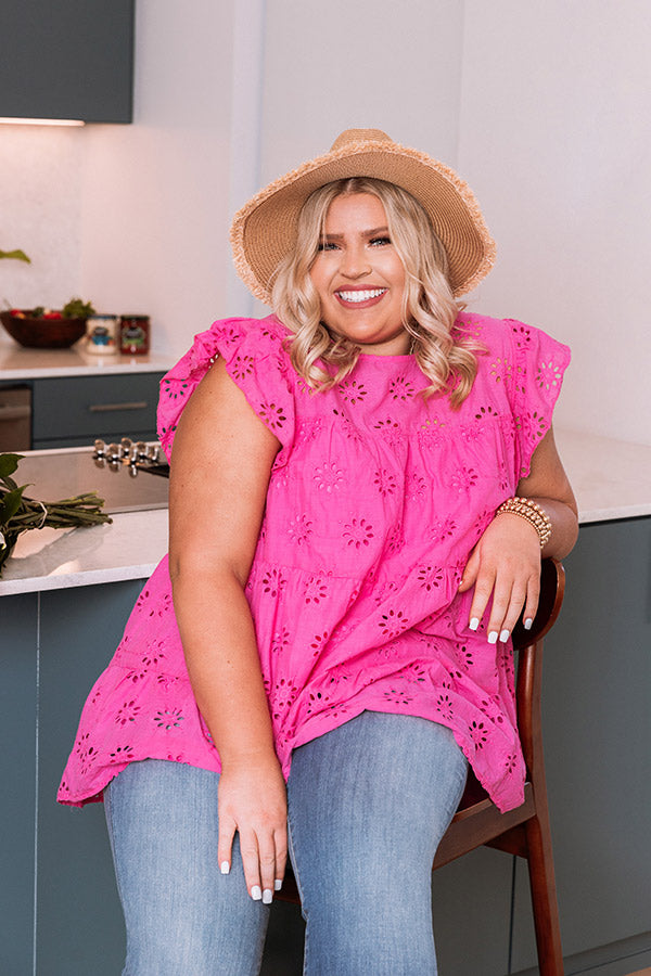 Path To Perfection Eyelet Top In Pink Curves Image - 2
