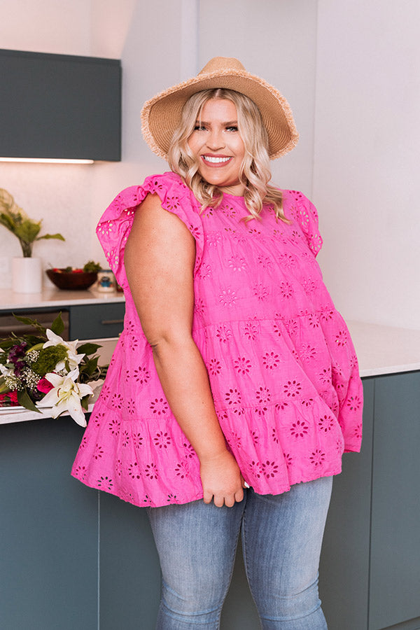Path To Perfection Eyelet Top In Pink Curves Image - 3