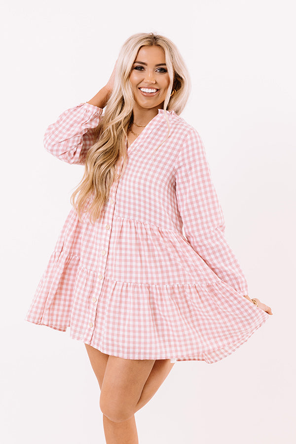 Yacht Stop Gingham Babydoll Dress In Pink Image - 2