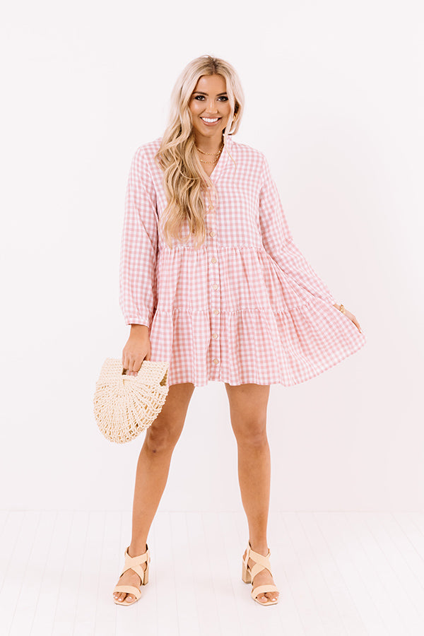 Yacht Stop Gingham Babydoll Dress In Pink Image - 1