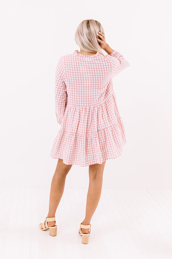 Yacht Stop Gingham Babydoll Dress In Pink Image - 4