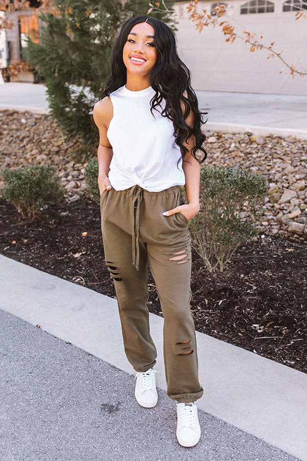 The Pike High Waist Distressed Joggers In Olive
