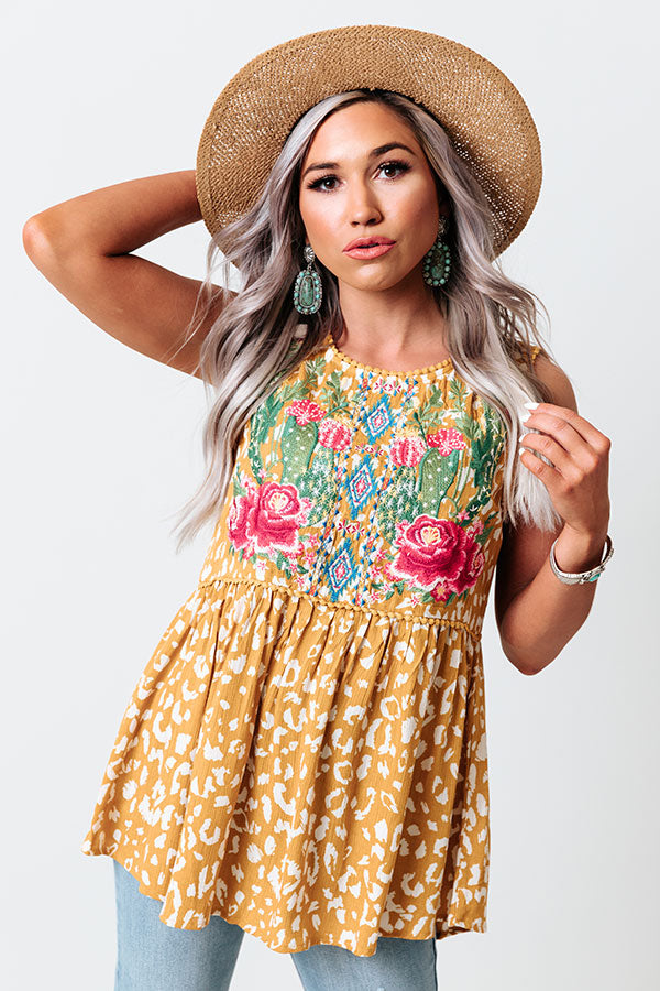 Margs At Sunset Embroidered Top In Mustard Image - 3