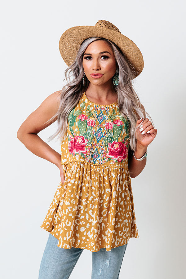 Margs At Sunset Embroidered Top In Mustard Image - 1