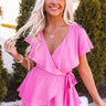 Early Weekend Wrap Romper In Pink Image - 1