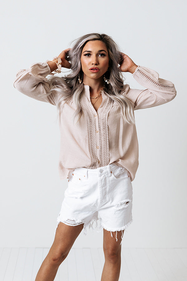 Keep It Cordial Button Up Top In Iced Latte Image - 1