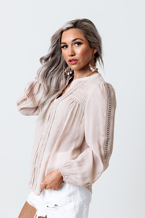 Keep It Cordial Button Up Top In Iced Latte Image - 4