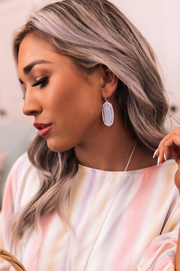 Kendra Scott Elle Silver Drop Earrings in Blue Lace Agate Image - 1