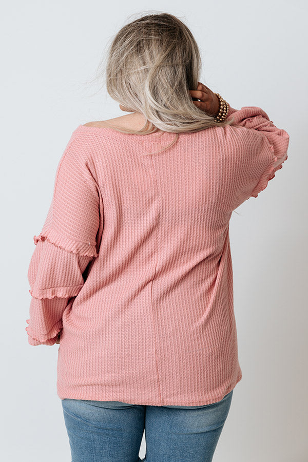 Oxford Weekend Waffle Knit Top in Blush Curves Image - 3