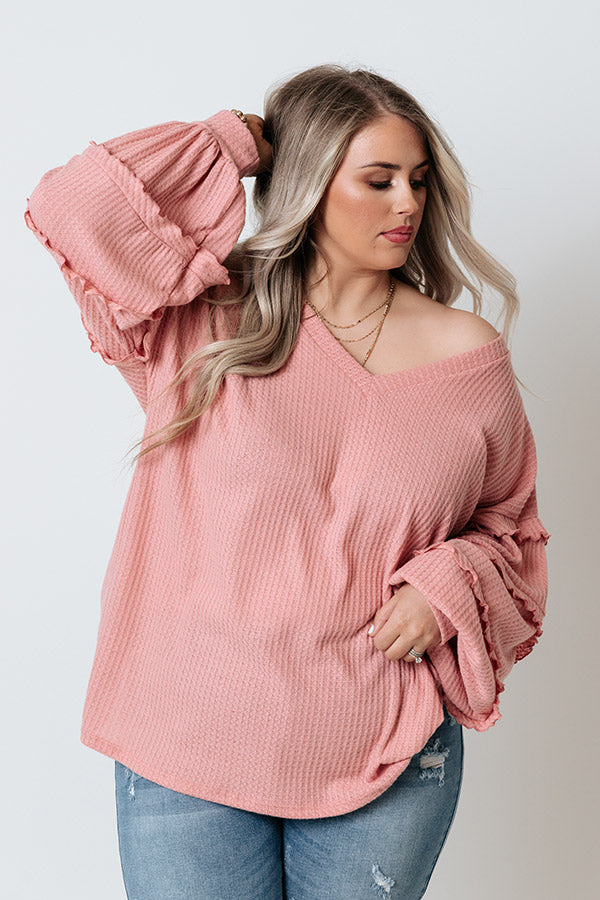 Oxford Weekend Waffle Knit Top in Blush Curves Image - 4
