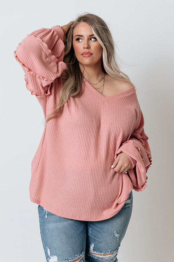 Oxford Weekend Waffle Knit Top in Blush Curves Image - 1