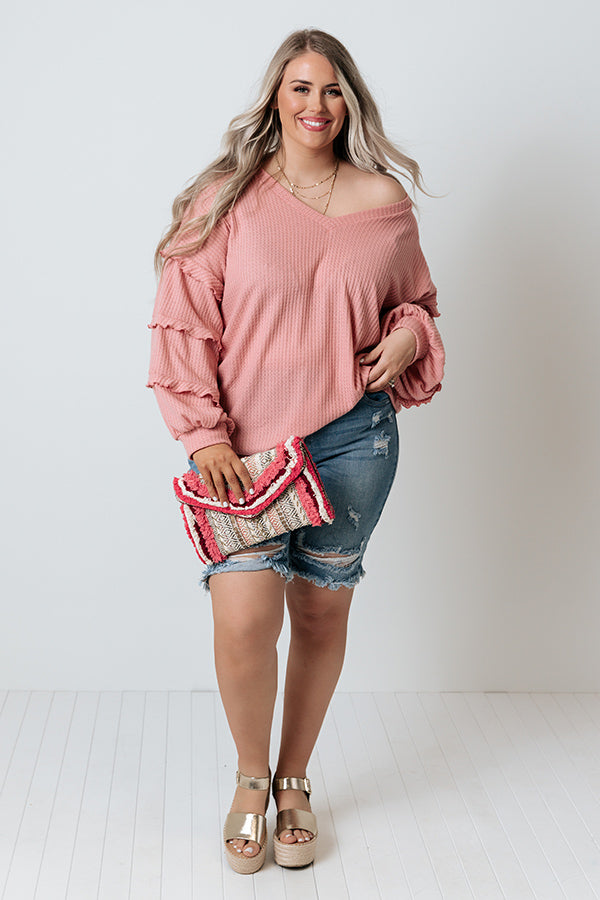Oxford Weekend Waffle Knit Top in Blush Curves Image - 2