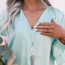 Kendra Scott Rayne Silver Large Long Pendant Necklace in Iridescent Mint Illusion Image - 1