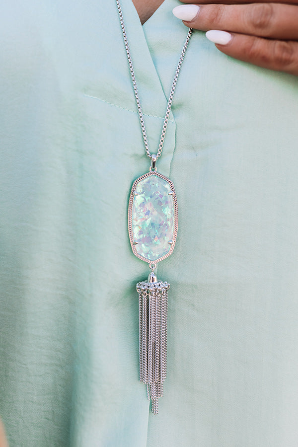 Kendra Scott Rayne Silver Large Long Pendant Necklace in Iridescent Mint Illusion Image - 2