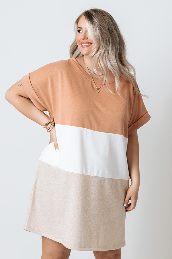 Next Up Colorblock Shift Dress In Camel Curves Image - 2