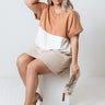Next Up Colorblock Shift Dress In Camel Curves Image - 1