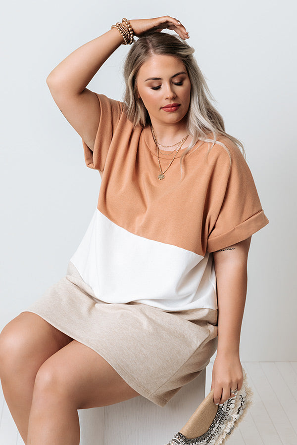 Next Up Colorblock Shift Dress In Camel Curves Image - 5