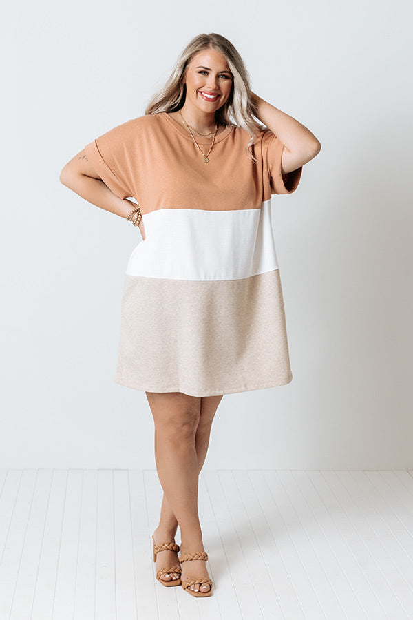 Next Up Colorblock Shift Dress In Camel Curves Image - 4