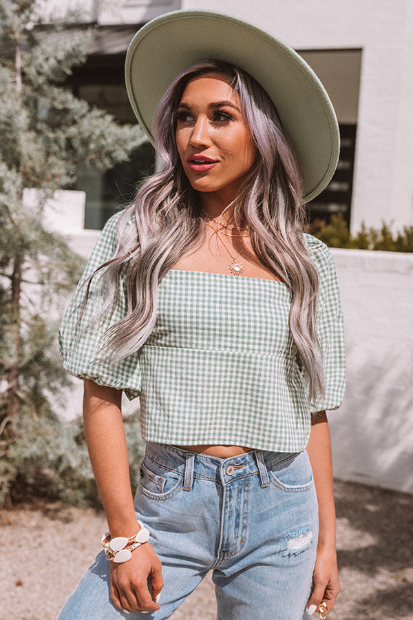 Remarkable Style Gingham Crop Top In Pear Image - 2