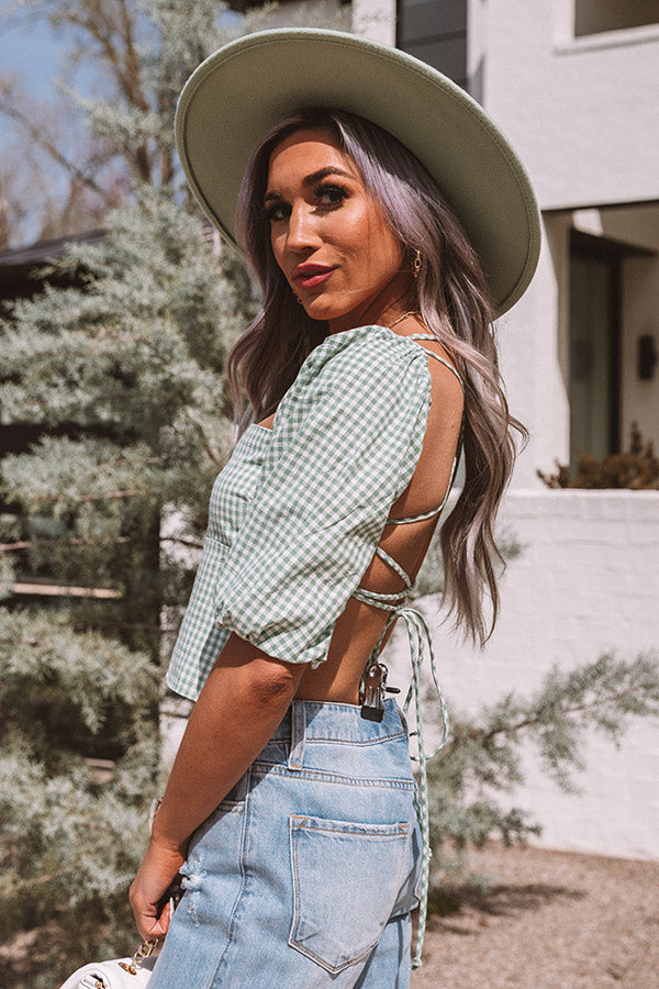 Remarkable Style Gingham Crop Top In Pear Image - 3