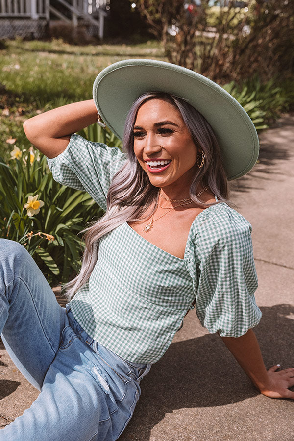 Remarkable Style Gingham Crop Top In Pear Image - 5