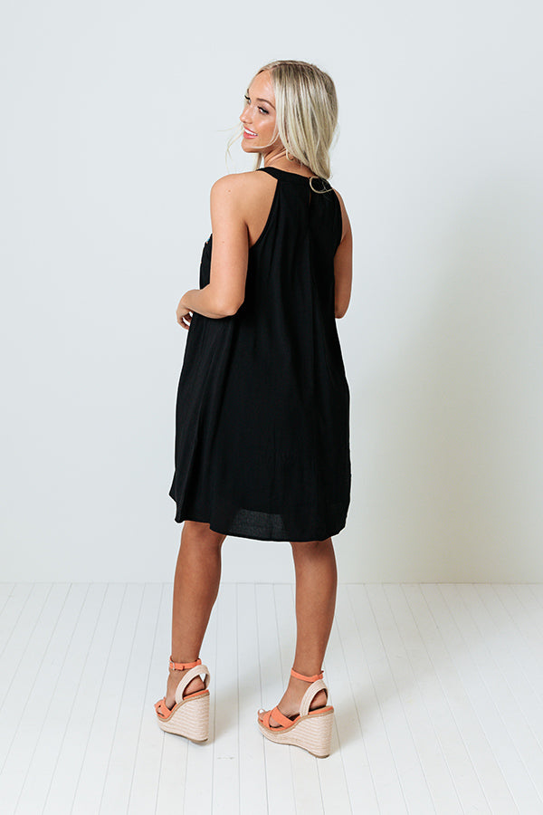 Kiwi Kisses Embroidered Shift Dress in Black Image - 3