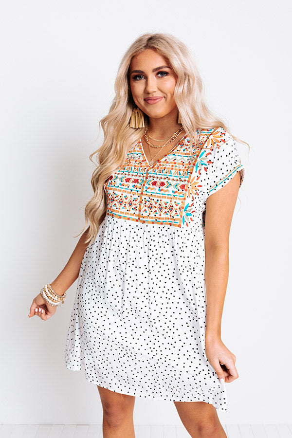 Brag About It Embroidered Shift Dress in White Image - 4