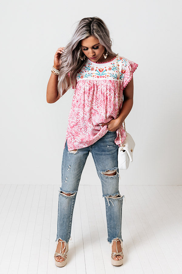 Charm Life Embroidered Shift Top in Pink Image - 1