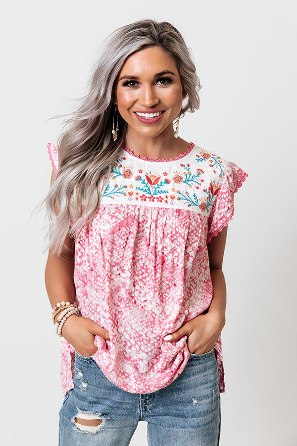 Charm Life Embroidered Shift Top in Pink Image - 3