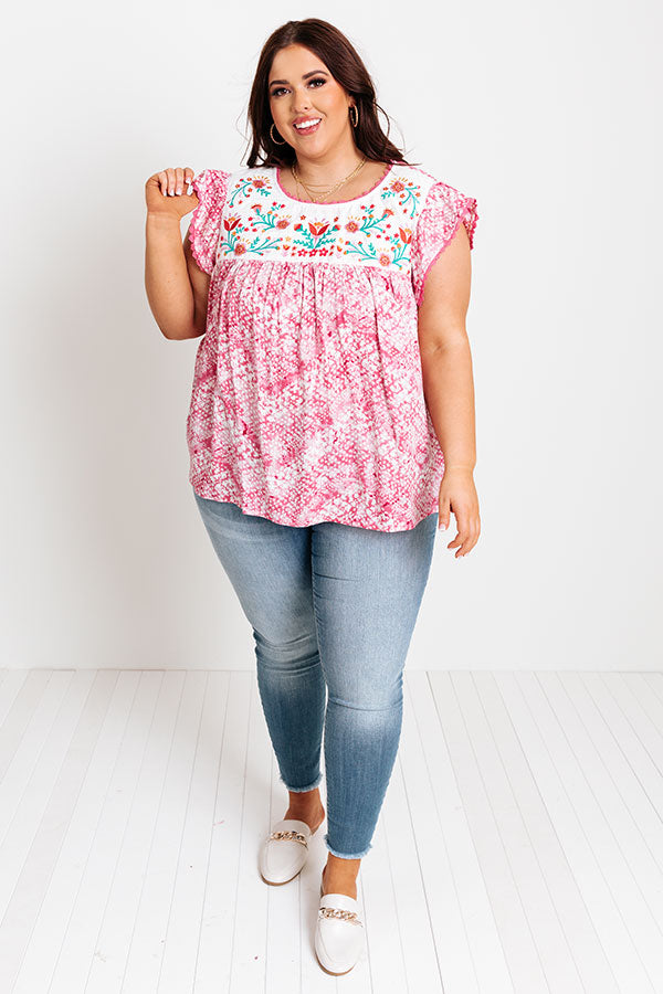 Charm Life Embroidered Shift Top in Pink Curves Image - 5