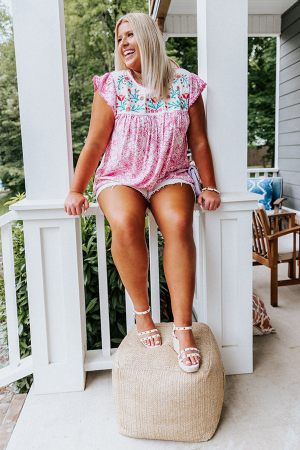 Charm Life Embroidered Shift Top in Pink Curves Image - 1