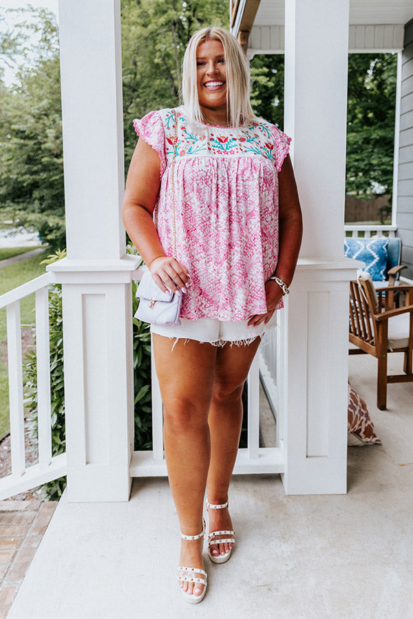 Charm Life Embroidered Shift Top in Pink Curves Image - 2